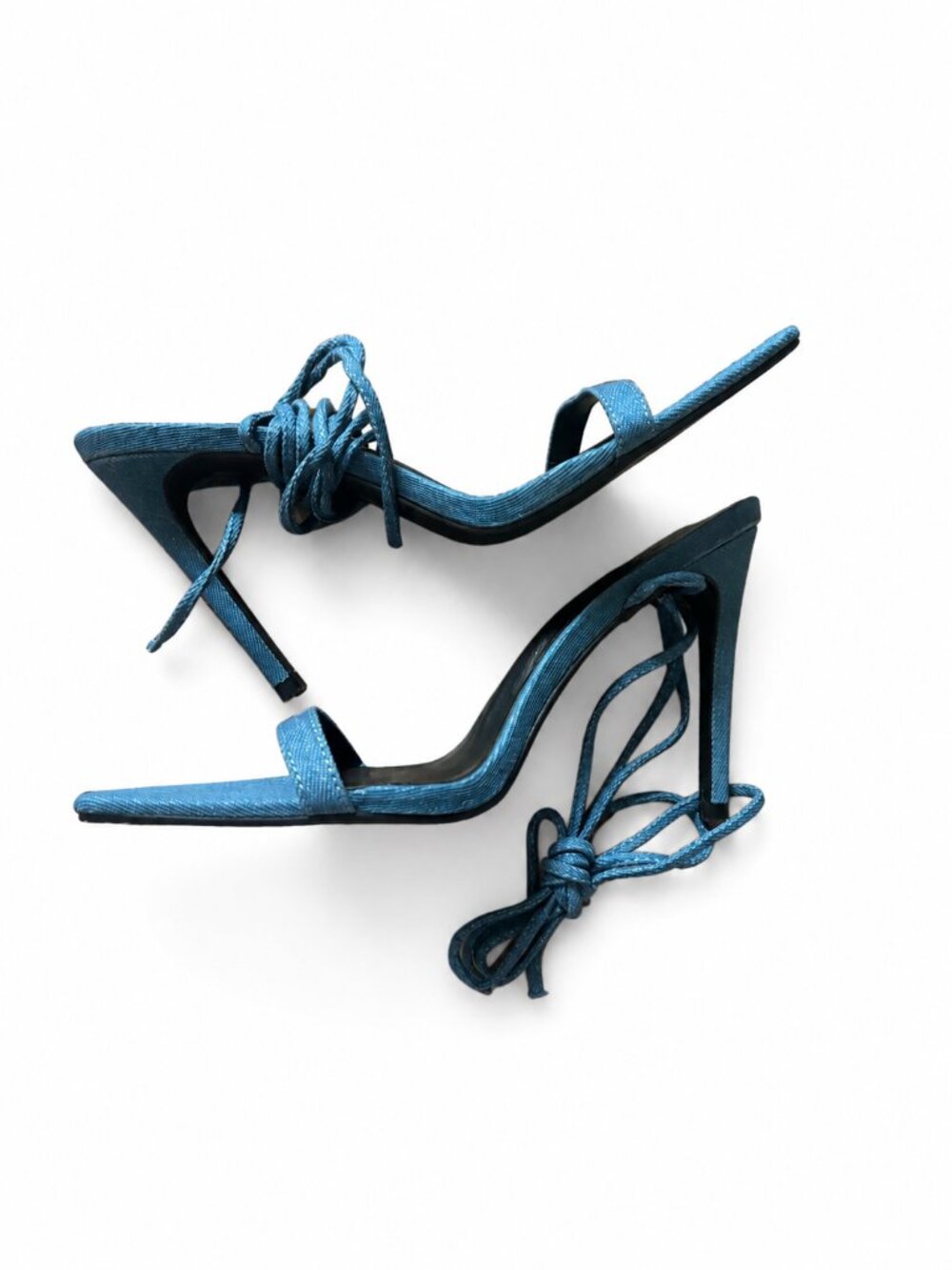 Minimalist Denim Lace-Up Pointed-Toe Heels